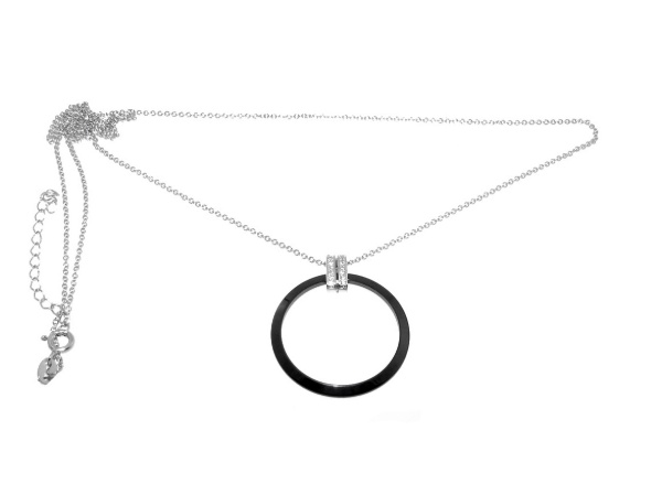 Zdjęcie Srebrny długi naszyjnik z czarnym kółkiem