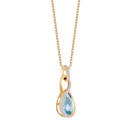 Obrazek Złota zawieszka diamenty i Topaz Swiss Blue