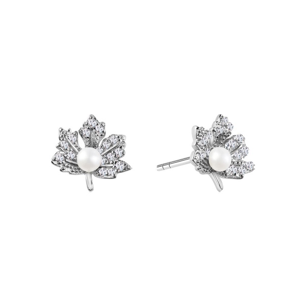 Obrazek Kolczyki listki klonu z perełką