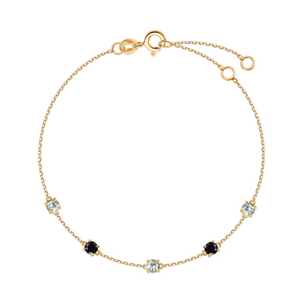 Obrazek Złota bransoletka z Topazami Błękitnymi i Iolitami
