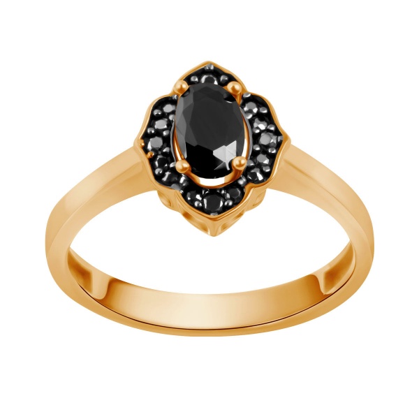 Obrazek Złoty pierścionek z czarnymi cyrkoniami