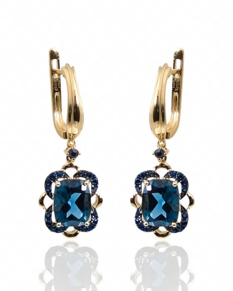 Zdjęcie Złote kolczyki z topazami i szafirami