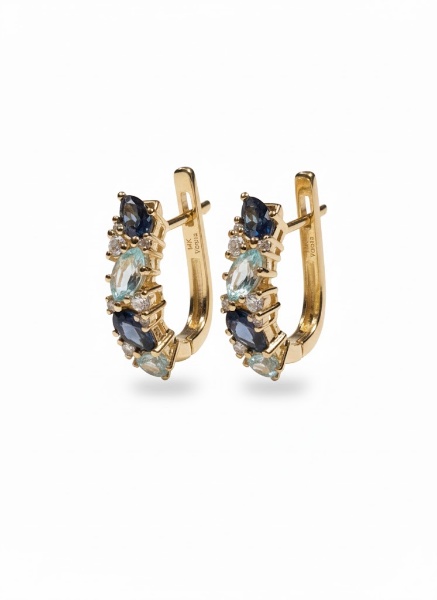 Zdjęcie Złote kolczyki z topazami i diamentami