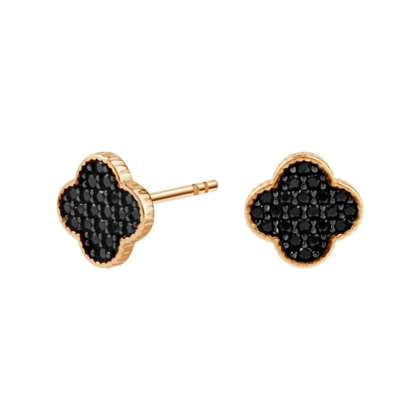 Zdjęcie Złote kolczyki koniczyny z czarnymi cyrkoniami