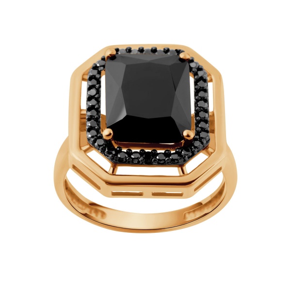 Zdjęcie Złoty pierścionek 333 prostokątny czarna cyrkonia okazały