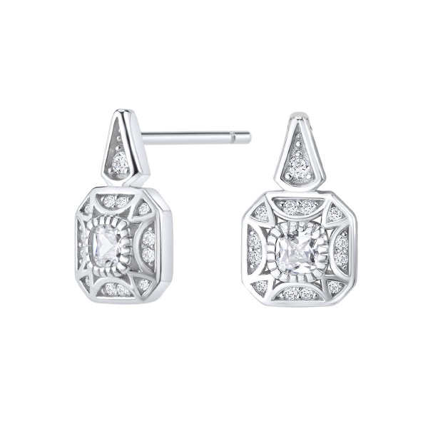 Zdjęcie Eleganckie kolczyki srebrne z cyrkoniami – Styl Art Déco