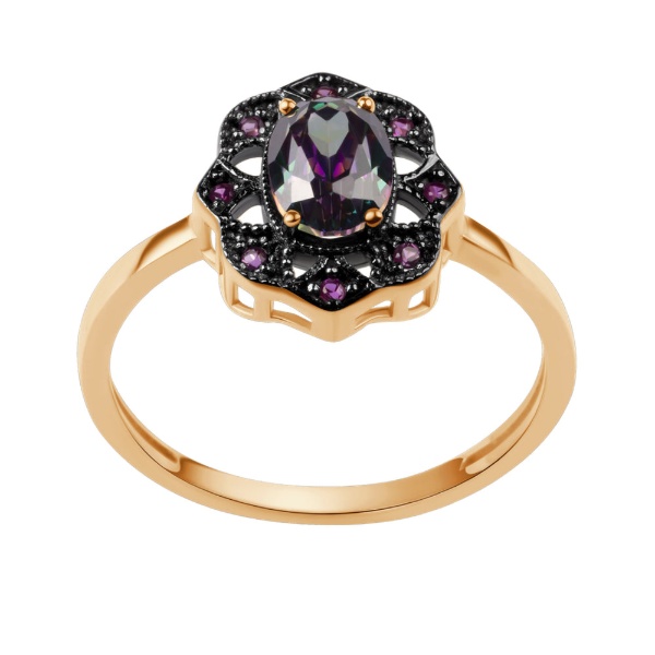 Zdjęcie Złoty pierścionek z kolorowymi cyrkoniami