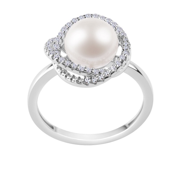 Zdjęcie Srebrny pierścionek z naturalną perłą Biwa i cyrkoniami