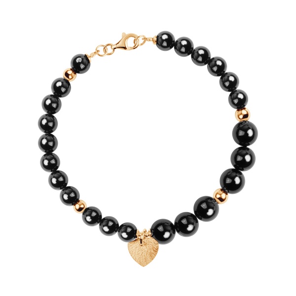 Zdjęcie Bransoletka srebrna pozłacana z onyksem i hematytem